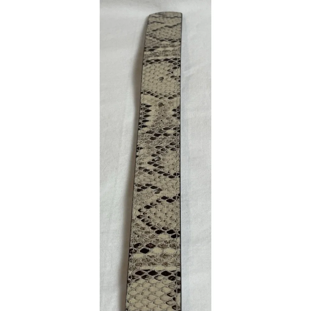 H&M Faux Phyton Leather Belt Women's Sz S/30 Gray Beige Gold Tone Buckle